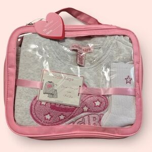 New in Carrier Cowgirl Hat Pink and Gray Embroidered Sweatshirt 4-Piece Set